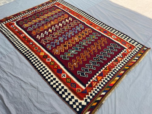 Vintage red wool kilim - wool, rug